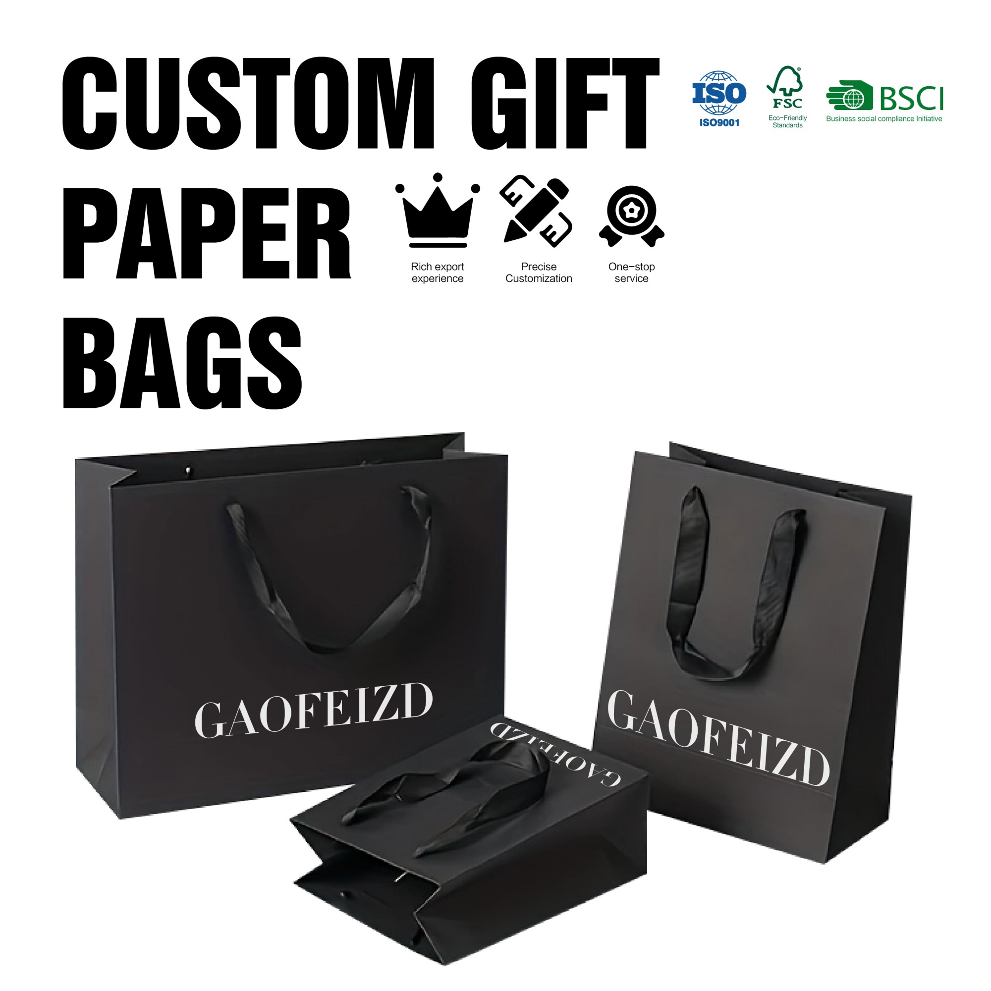 Custom Luxury Gold Foil Matte Embossed Laminated Paper Bag logo Large Medium White Gift Sturdy Paper Clothing Store Shopping Bag