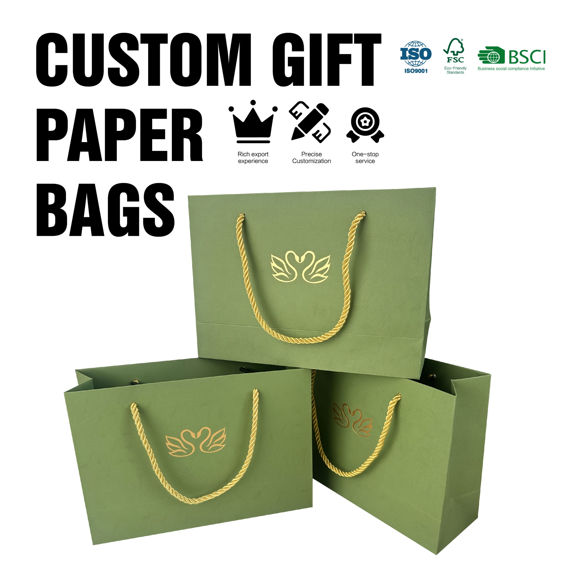 Branded Retail Boutique Recyclable Eco-Friendly Custom Printed Paper Shopping Bag with Rope Handle