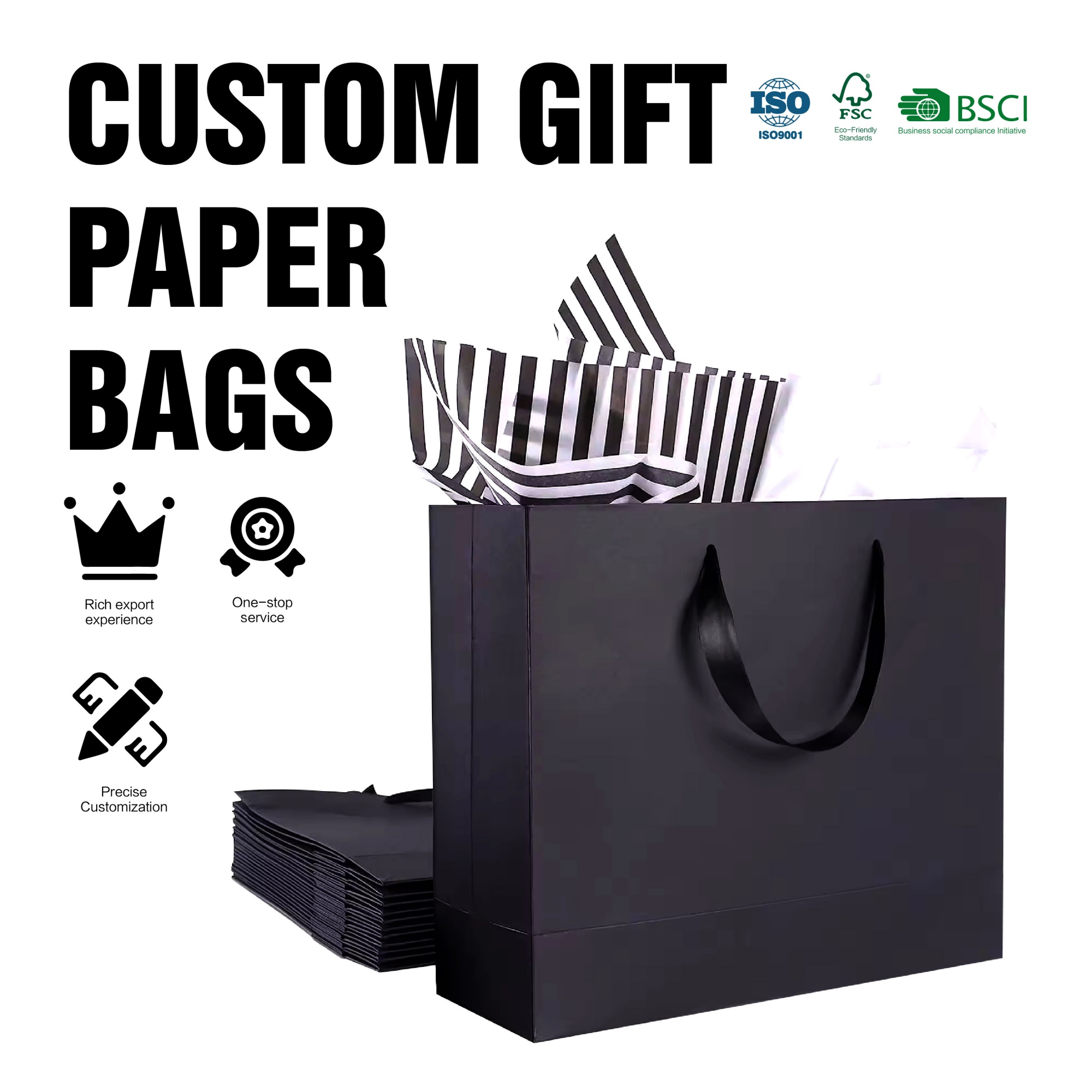 Pattern Design High-Quality Recyclable Portable White Shopping Paper Bags with Your Own Logo