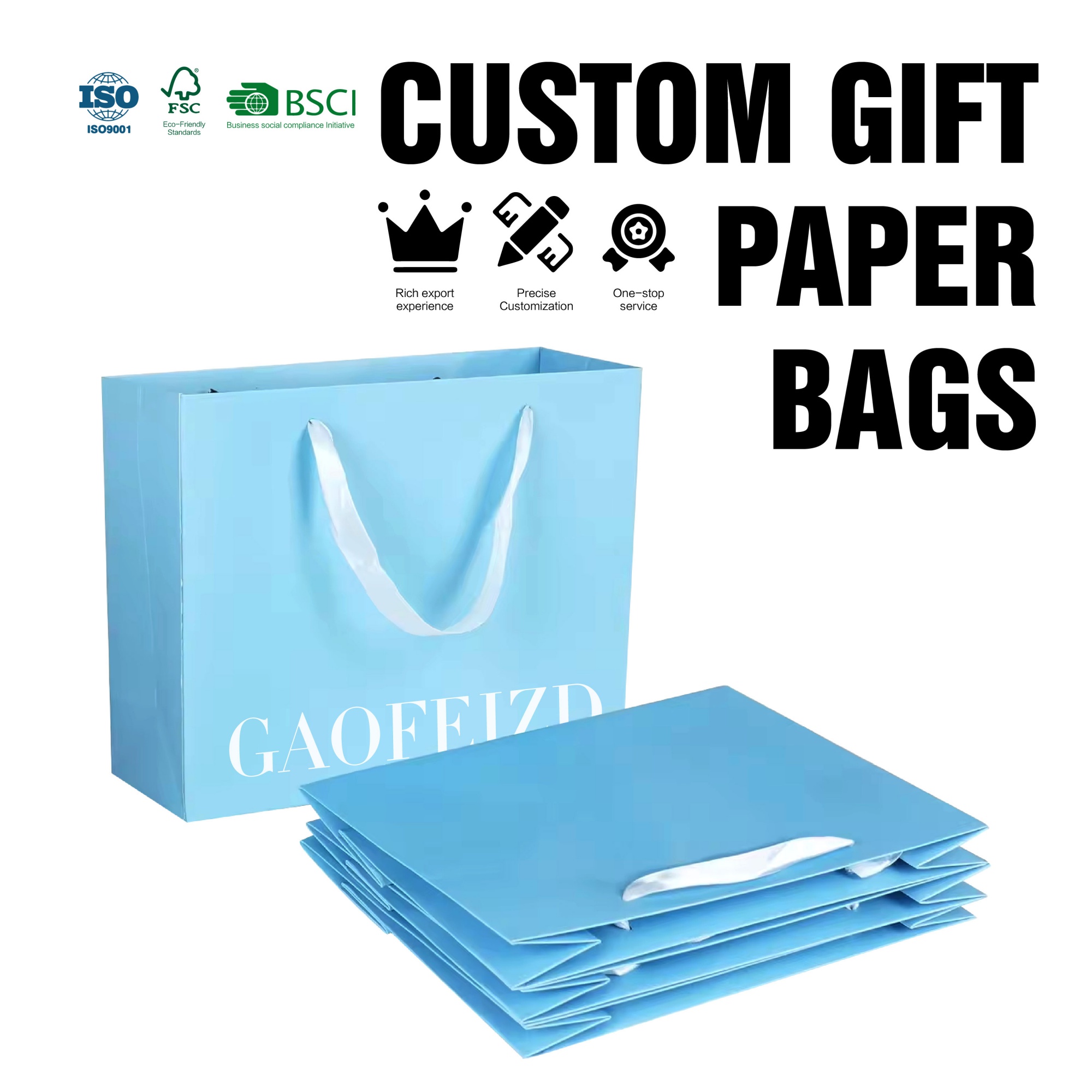 Factory Foil Stamping Boutique Packaging Wedding Wrapping Eco-Friendly Paper Gift Shopping Bags