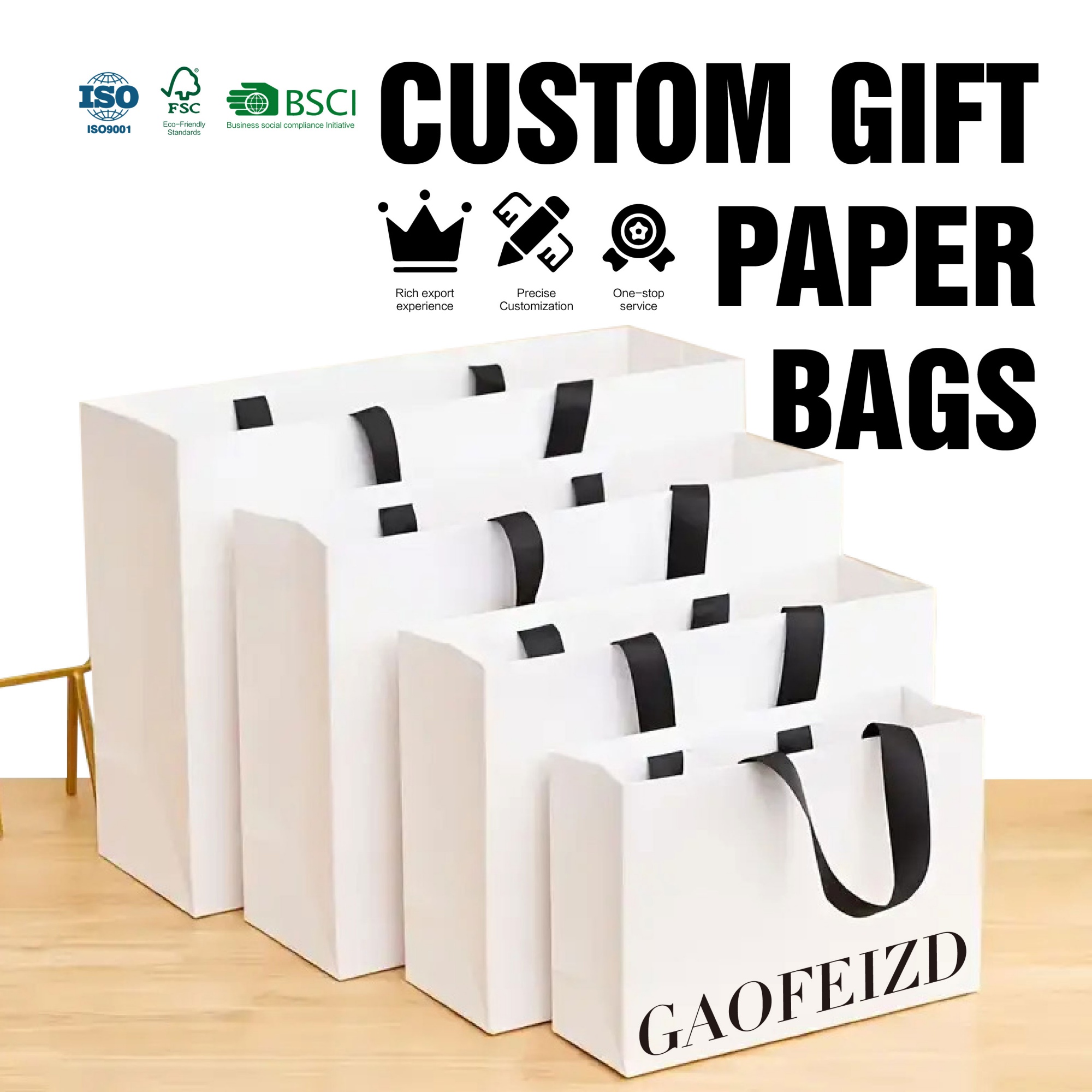 Multiple Styles CMYK Printing Luxury Gift Packaging Cosmetic Shopping Paper Bag with Rope Handle