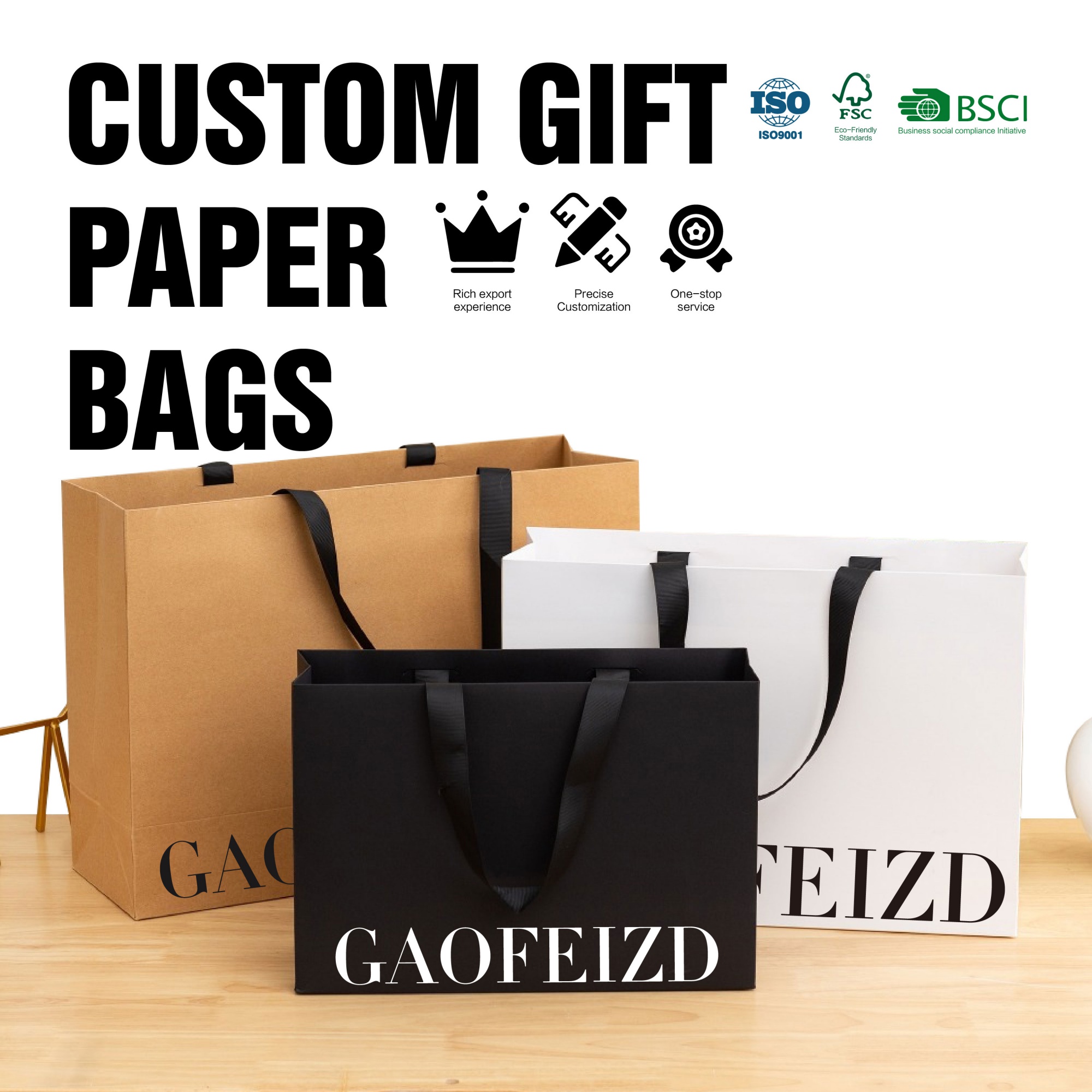 Wholesale Luxury Gift Hot Stamping Design Handheld Paper Shopping Bags for Clothing and Skincare