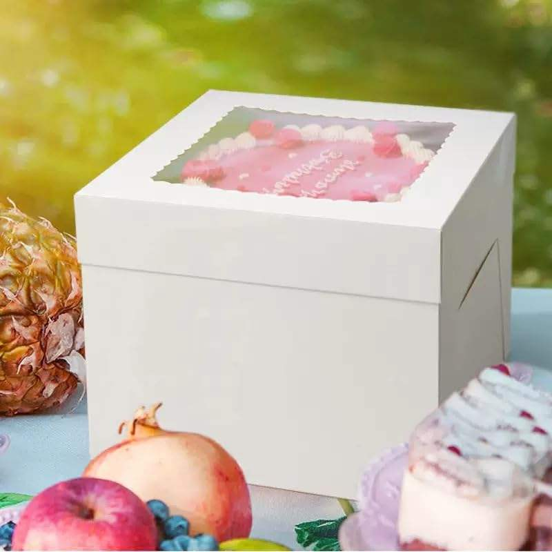 Design Luxury White Cardboard Food Grade Cake Box with Transparent Pvc Window Lid