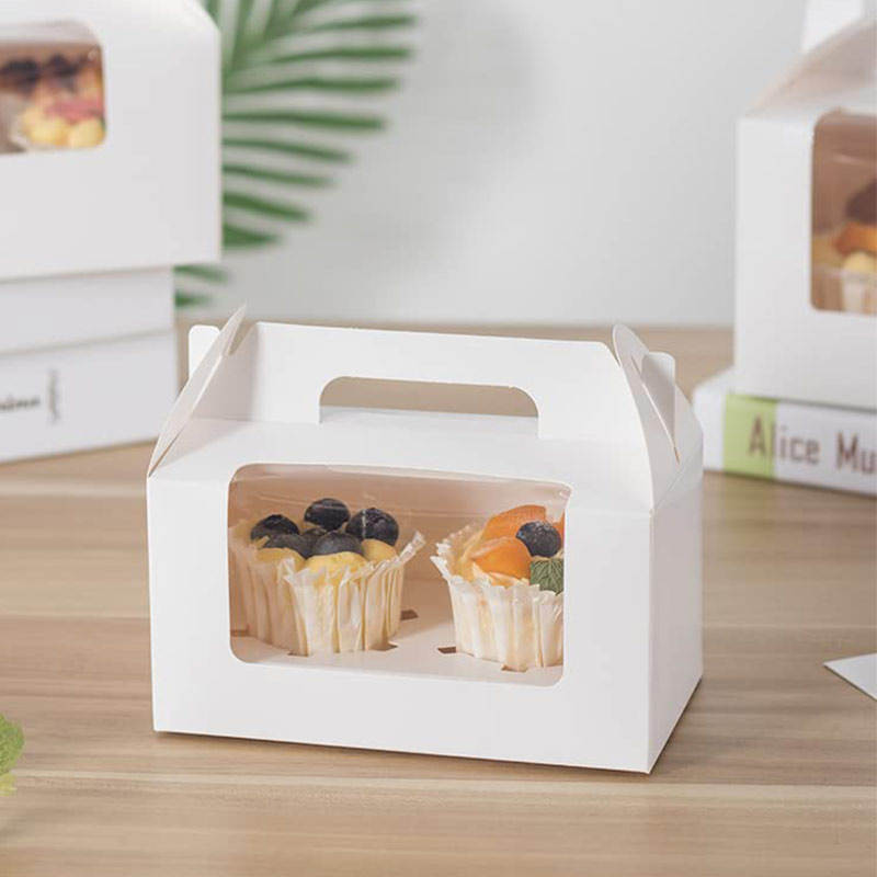 White Handheld Cake Box with Open Window Design Ivory Board Rigid Food Packaging for Birthday Cakes Bakery Use