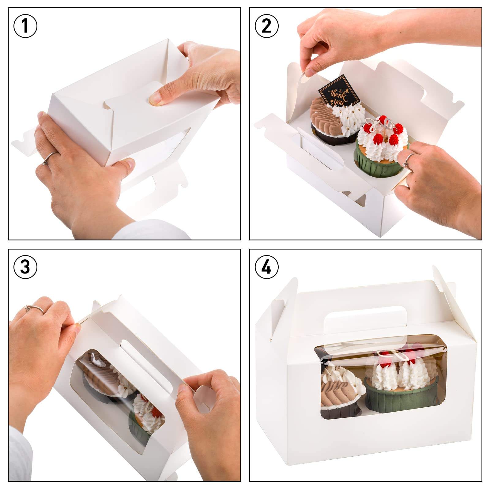 White Handheld Cake Box with Open Window Design Ivory Board Rigid Food Packaging for Birthday Cakes Bakery Use