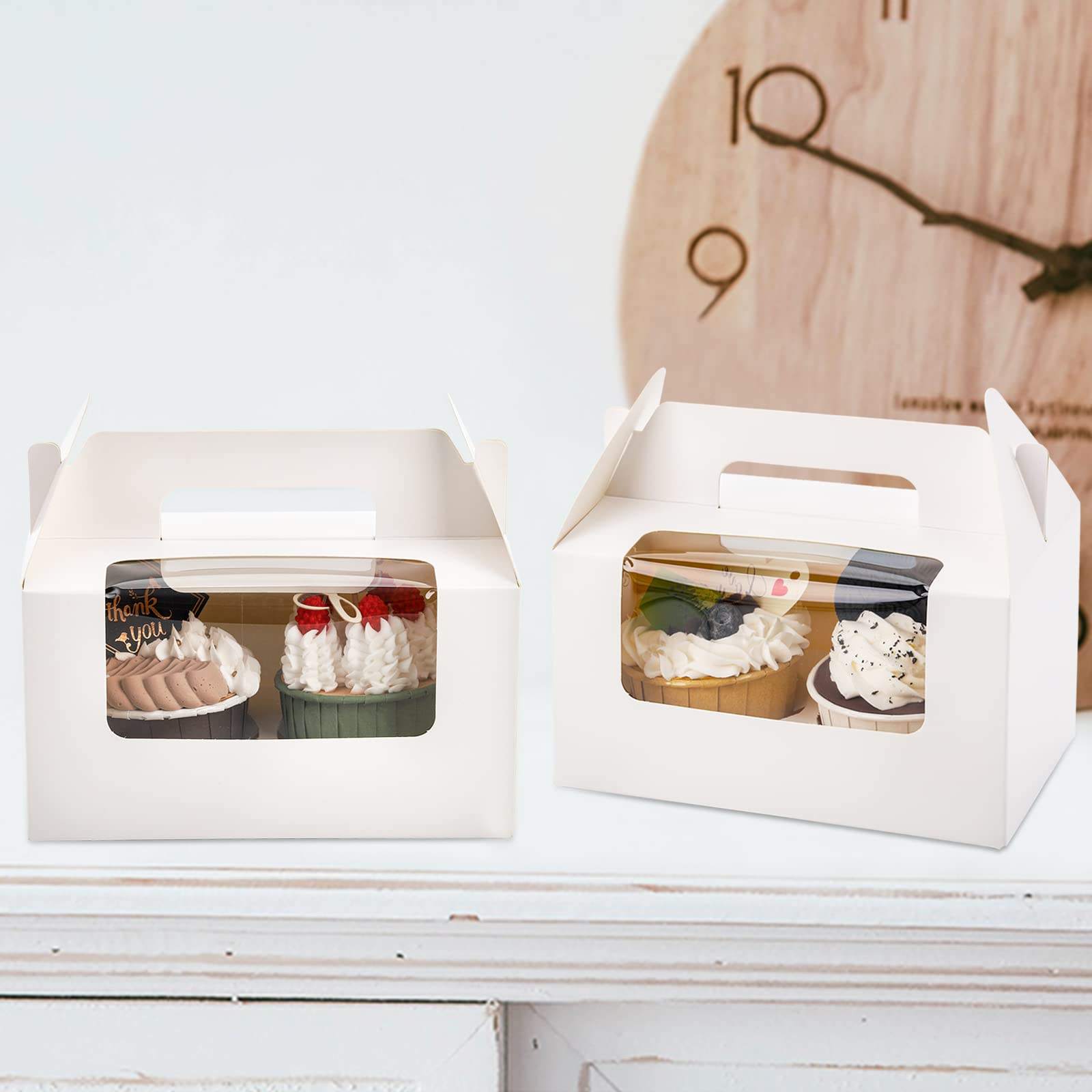 White Handheld Cake Box with Open Window Design Ivory Board Rigid Food Packaging for Birthday Cakes Bakery Use