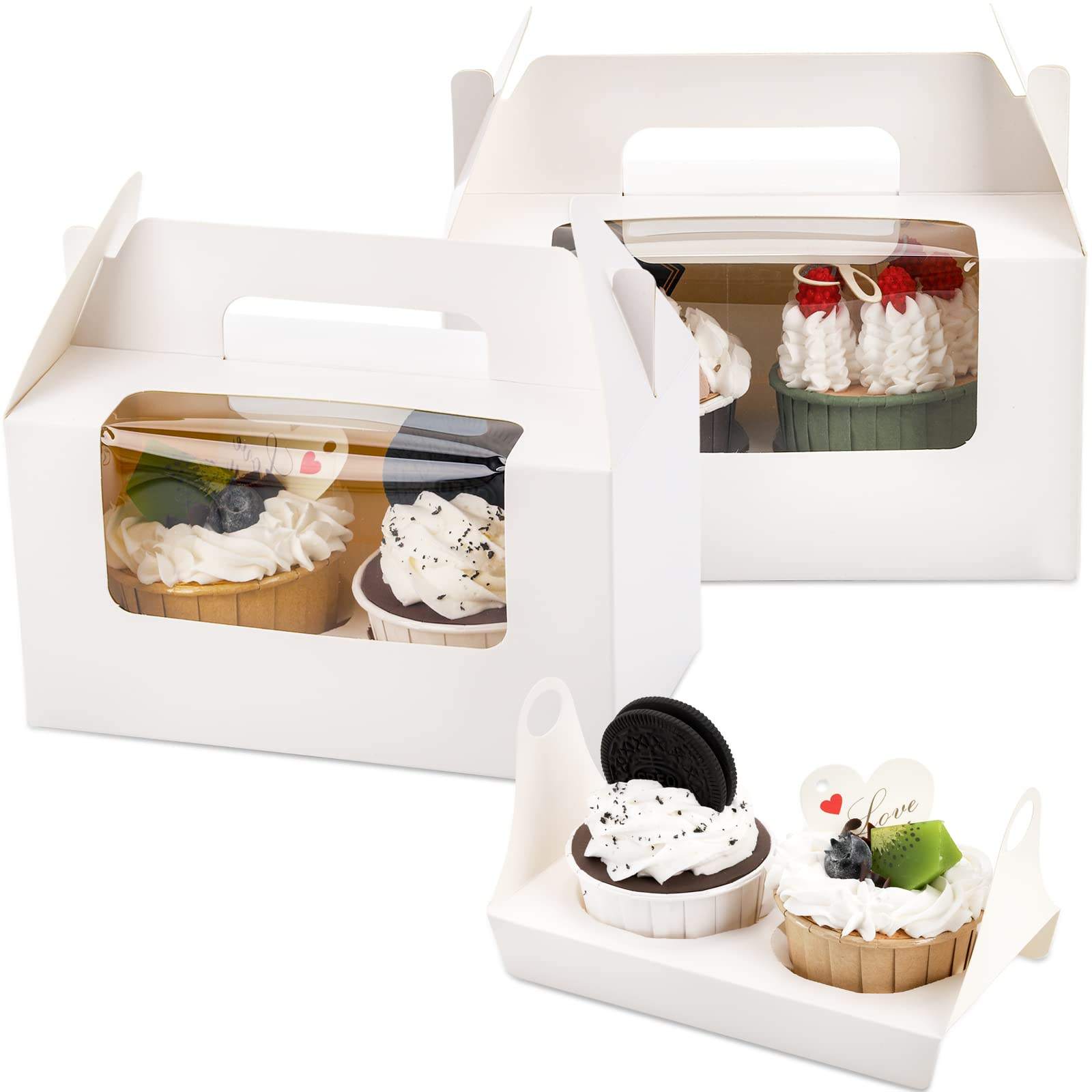 White Handheld Cake Box with Open Window Design Ivory Board Rigid Food Packaging for Birthday Cakes Bakery Use