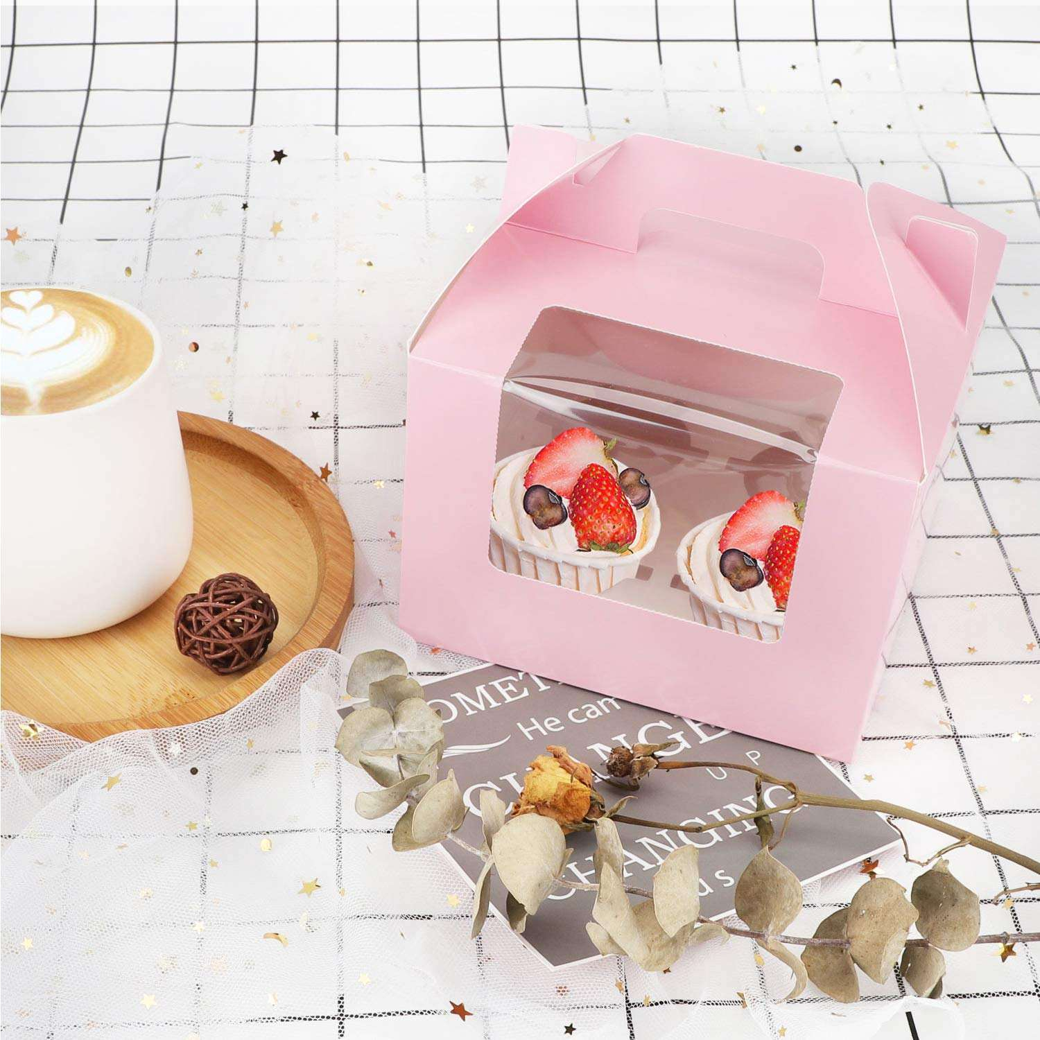 Custom Pink Collapsible Candy Cupcake Wrapping Cardboard Box Packaging for Food Industries Made From Paperboard