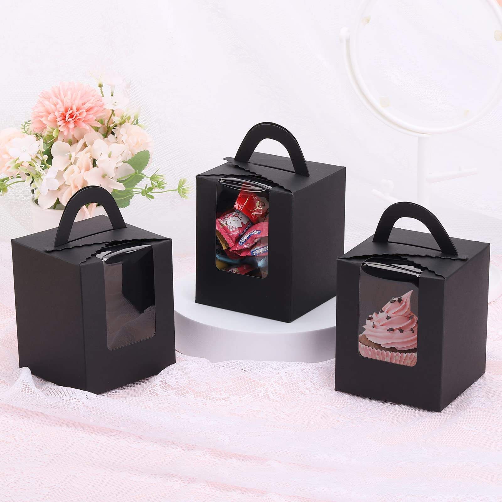 Mini Birthday Gift Window Handle Custom Logo Printed Made Recycled Materials Rigid Paper Packaging for Food Small Mini Cake