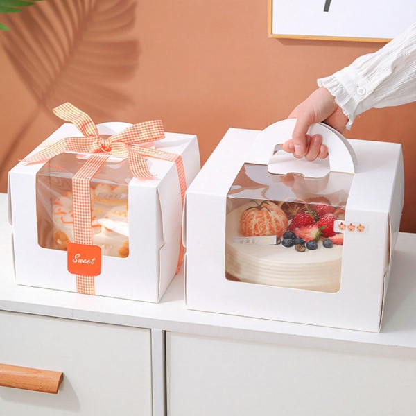 Bakery Boxes with PET Window UV Advantage Folding Cake Carrier Matt Laminated Paper Cake Box Free Shipping