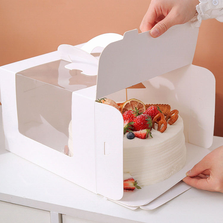 Bakery Boxes with PET Window UV Advantage Folding Cake Carrier Matt Laminated Paper Cake Box Free Shipping