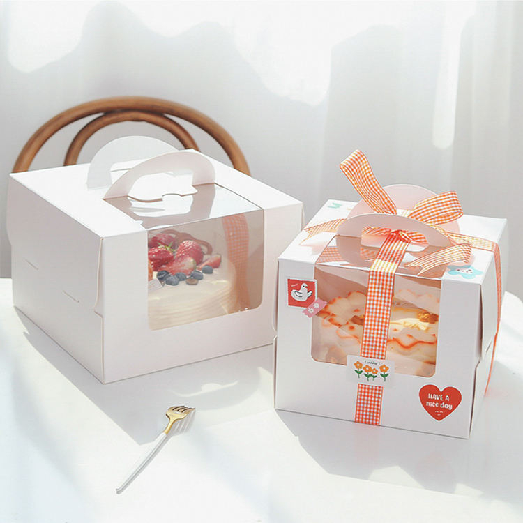 Bakery Boxes with PET Window UV Advantage Folding Cake Carrier Matt Laminated Paper Cake Box Free Shipping