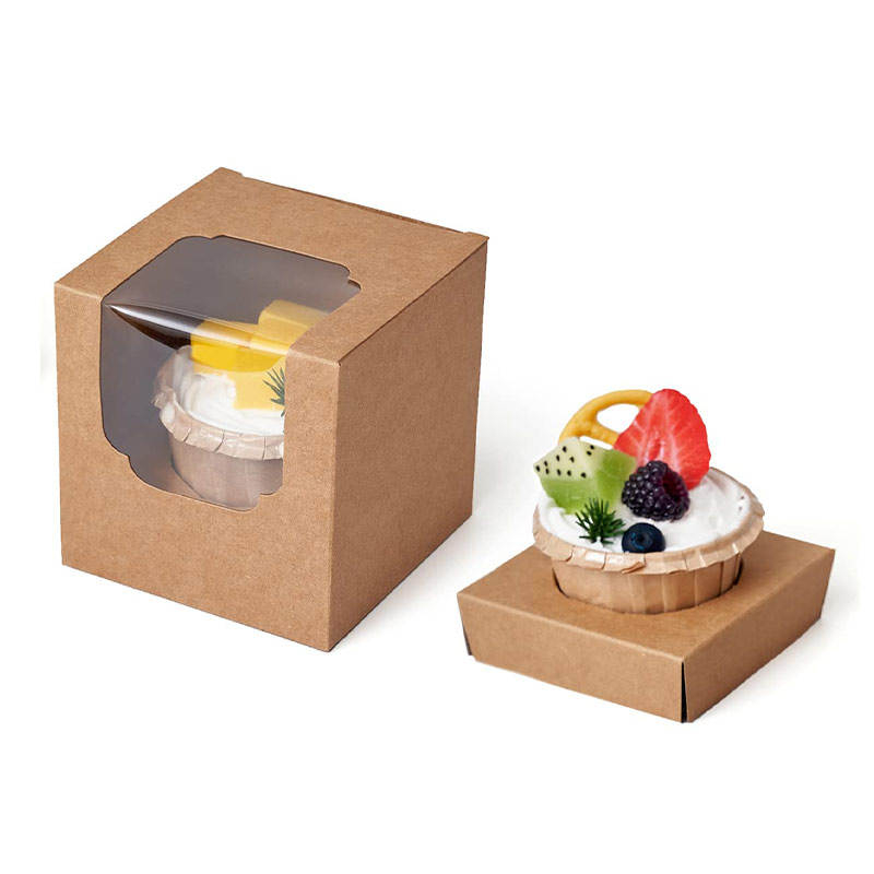 Customized Brown Square Cake Packaging Box Rigid Ivory Board Carton with Window Recycled Materials