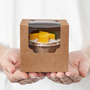 Customized Brown Square Cake Packaging Box Rigid Ivory Board Carton with Window Recycled Materials