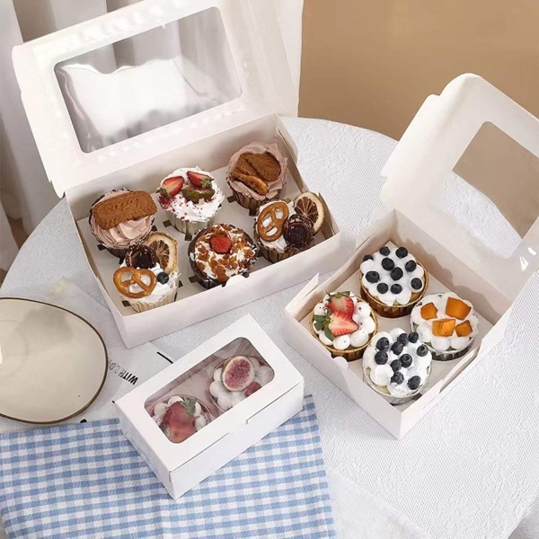 Digital Printing Clear Window Recycled Materials White Kraft Paper Cake Box