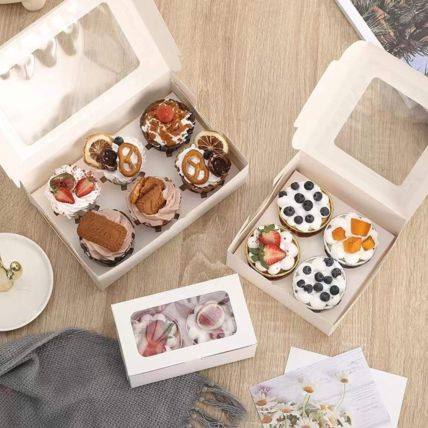 Digital Printing Clear Window Recycled Materials White Kraft Paper Cake Box