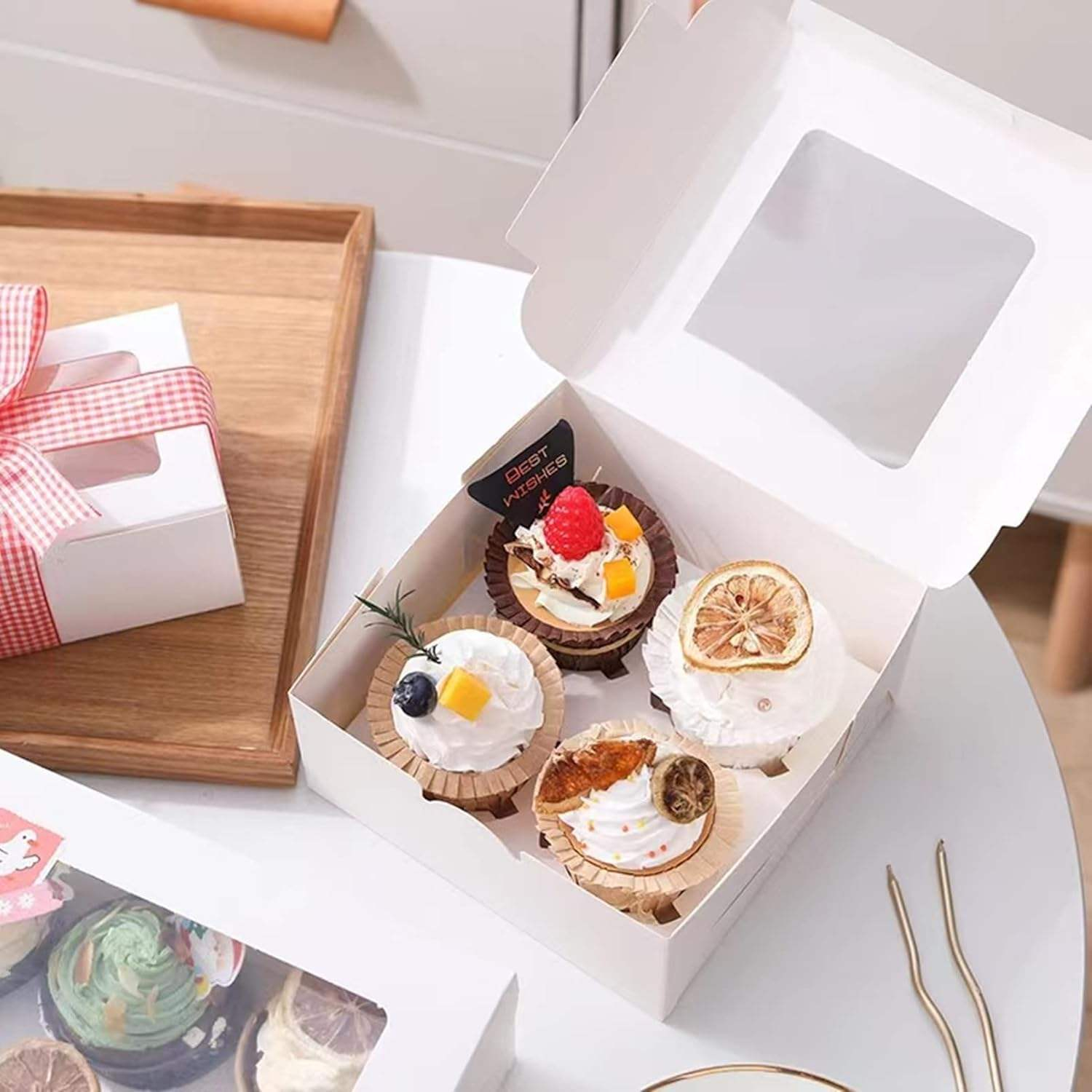 Digital Printing Clear Window Recycled Materials White Kraft Paper Cake Box