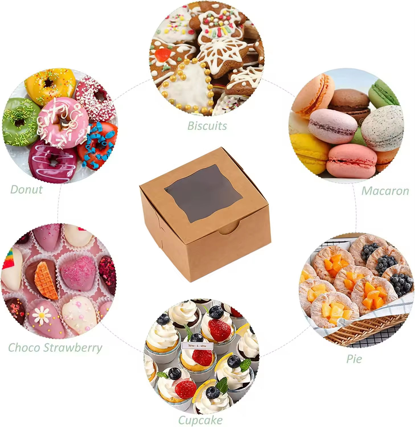 Birthday clear Cardboard Cheap Wholesale Portable Gift White 4 Hole Cake Box with Window