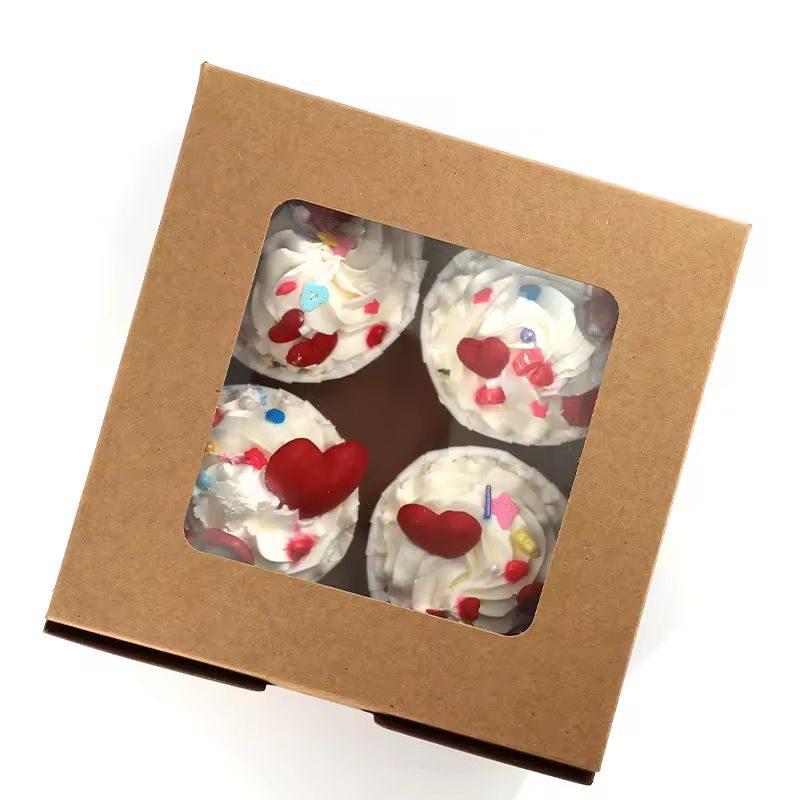 Individual 2 4 6 12 Holes Biodegradable White Paper Cup Cake Muffin Packaging Box with Window
