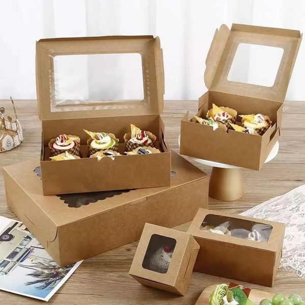 Individual 2 4 6 12 Holes Biodegradable White Paper Cup Cake Muffin Packaging Box with Window