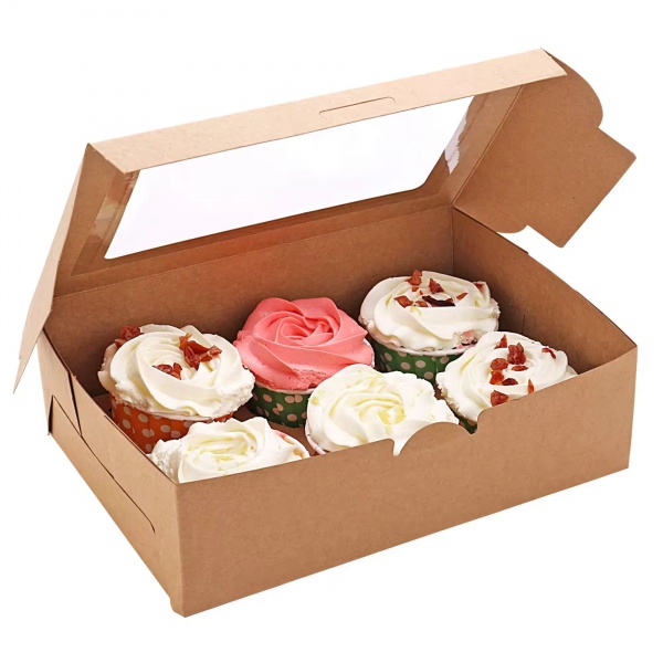 Catering Boxes Tab Lock Baked Goods Boxes -Window Lids Easy Assembly Kraft Paper Window Pastry Boxes for Charcuterie or Cupcakes
