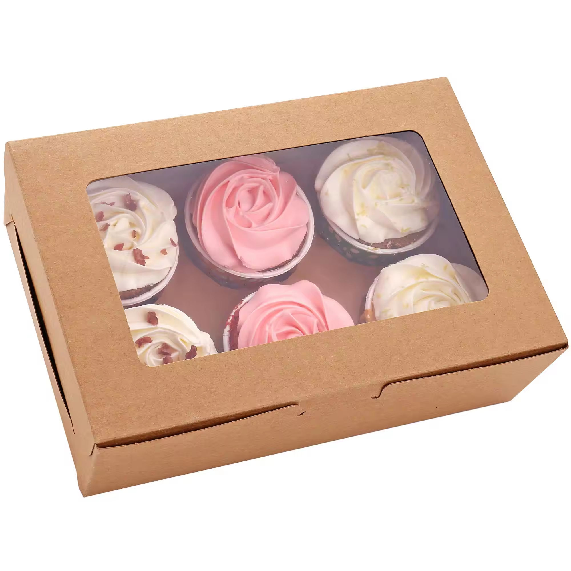Catering Boxes Tab Lock Baked Goods Boxes -Window Lids Easy Assembly Kraft Paper Window Pastry Boxes for Charcuterie or Cupcakes