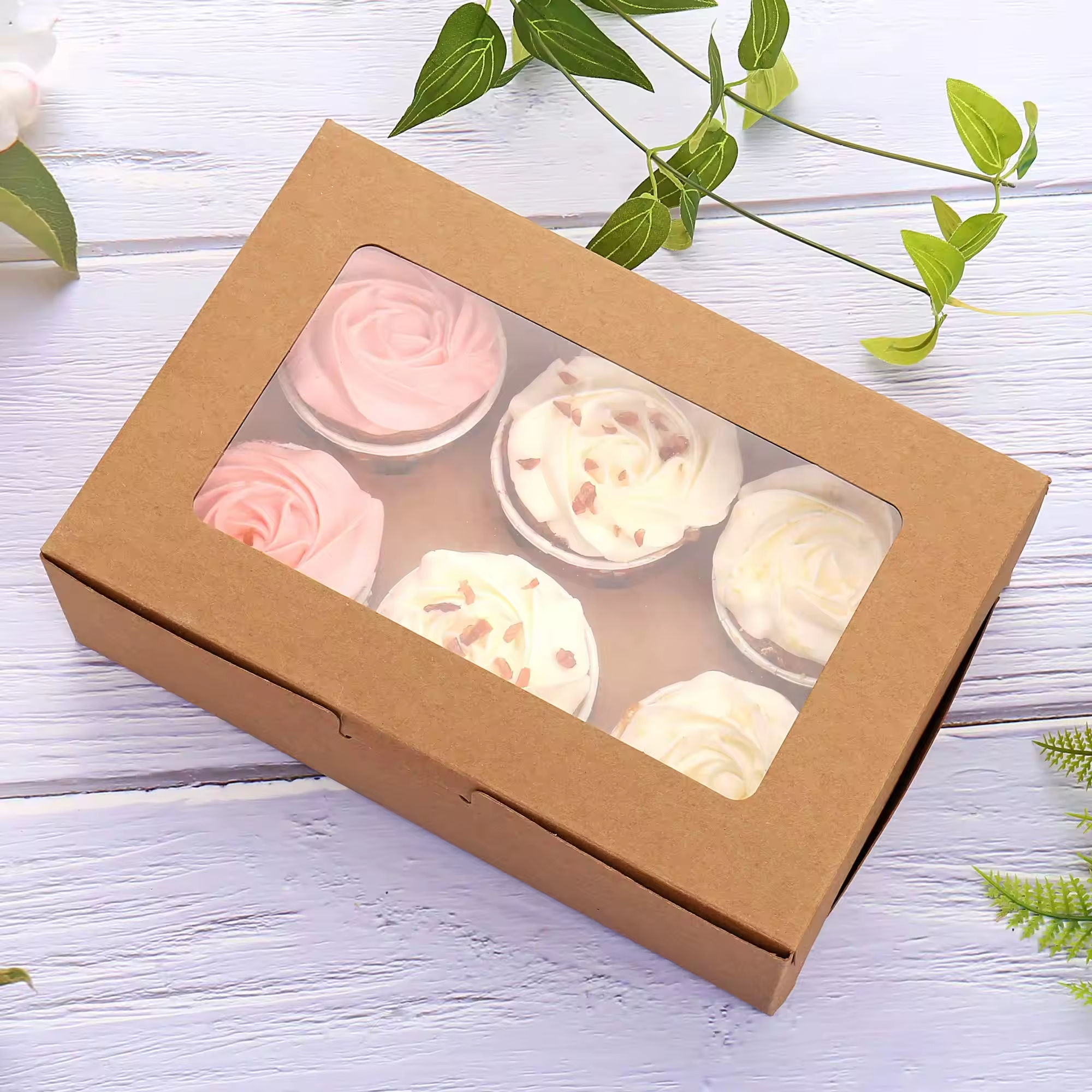 Catering Boxes Tab Lock Baked Goods Boxes -Window Lids Easy Assembly Kraft Paper Window Pastry Boxes for Charcuterie or Cupcakes