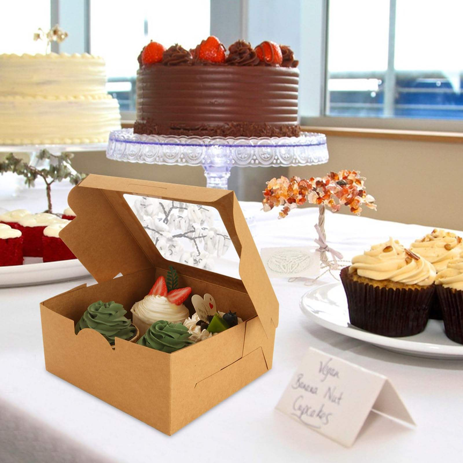 Double Sided Kraft Cake Boxes with Liner Unique Design and Custom Logo for Food Dessert Storage Solution