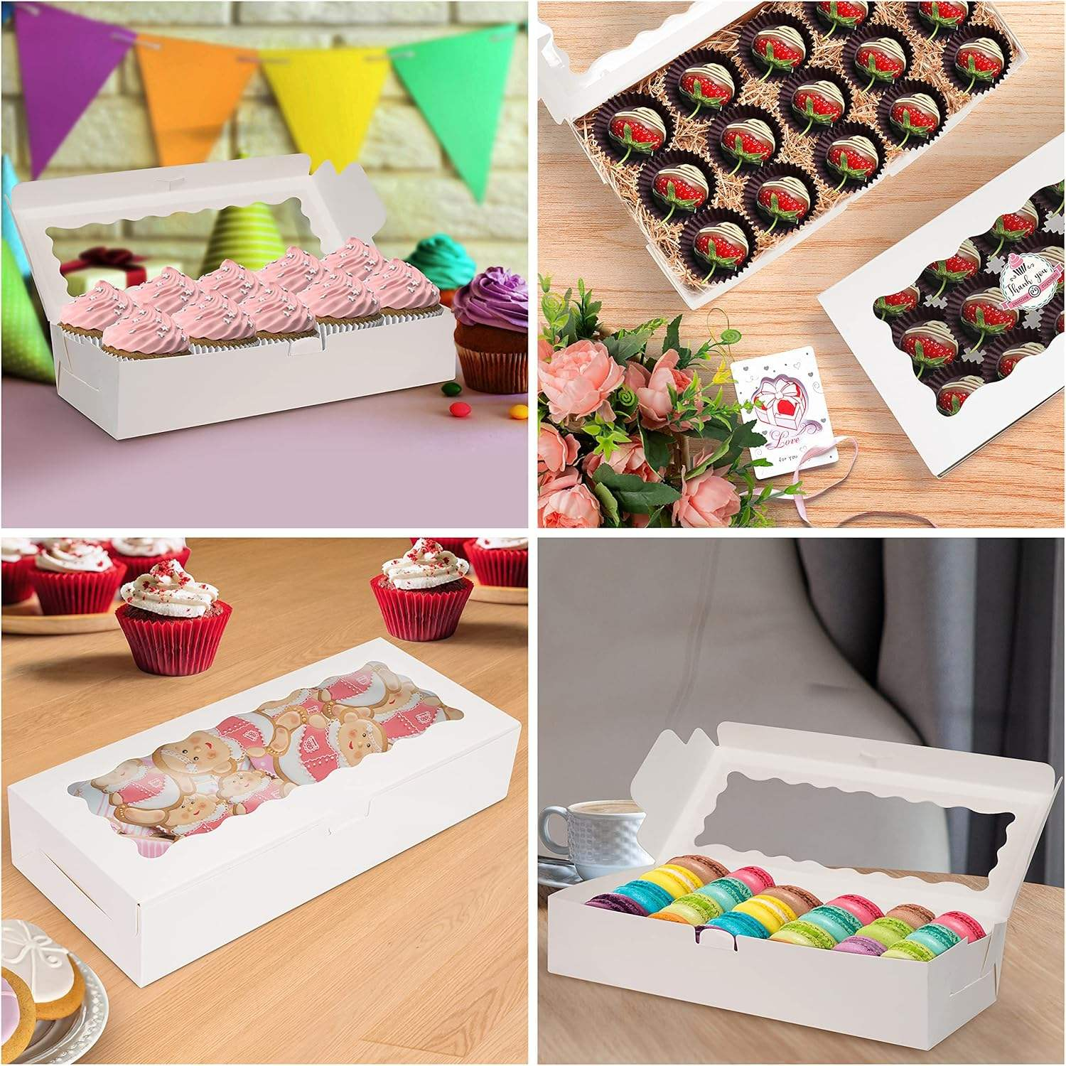Cupcake Boxes, Cupcake Muffin Box with Window, Ideal for Cake Decorating and Cupcake Transport Box, 12 Holes,