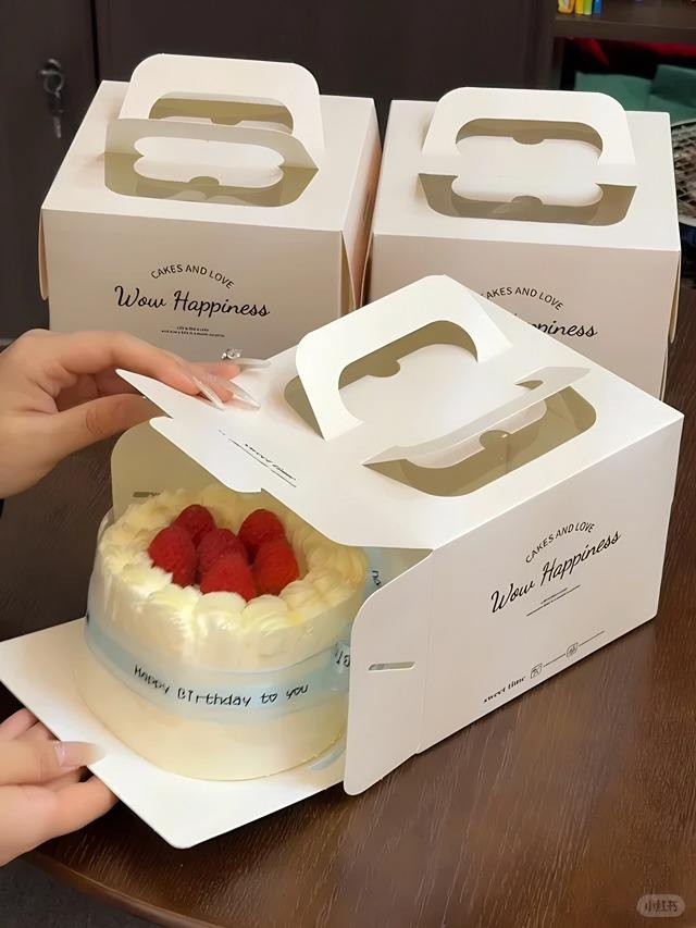 Modern Style Cardboard Paper Cake Box with Handle and Window for Snacking