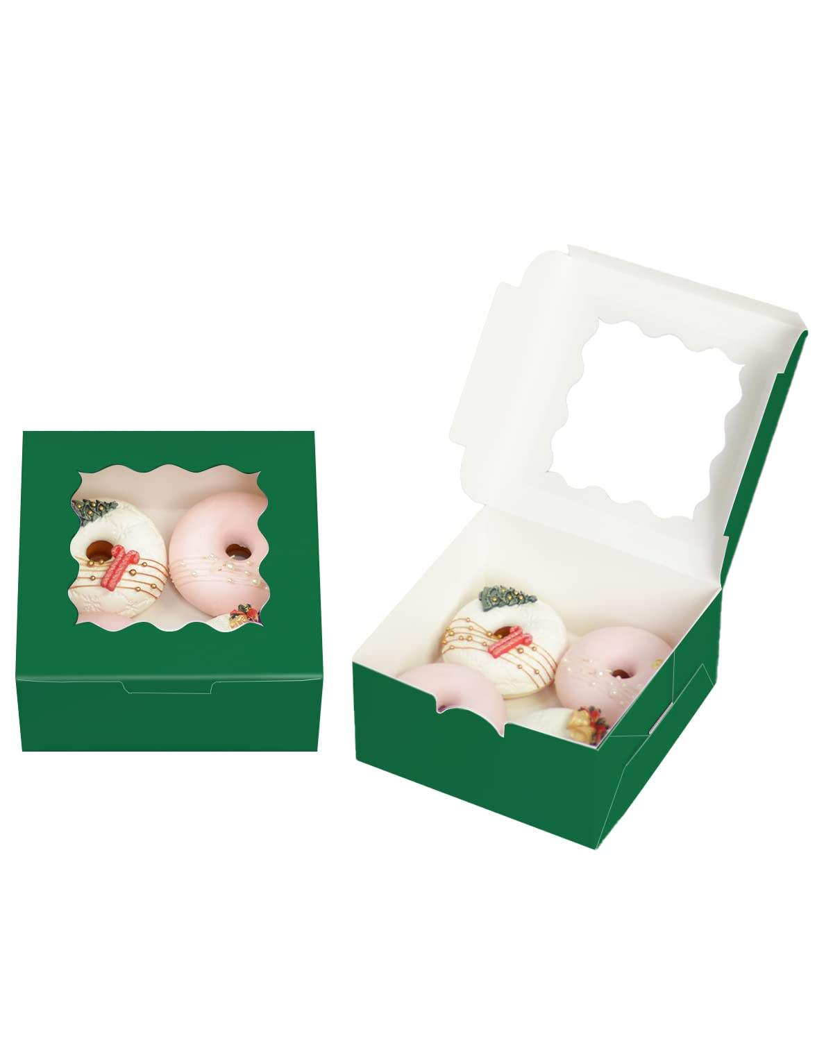 Vintage Dark Green Cake Pastry Carton Custom Bakery Cardboard Box with Window Recycled Materials for Food Storage