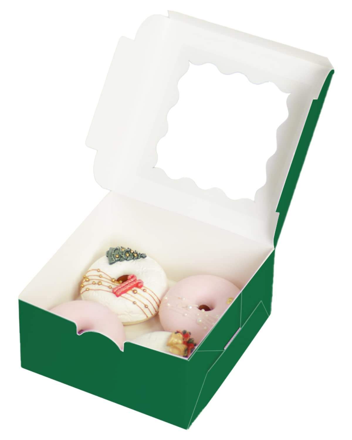Vintage Dark Green Cake Pastry Carton Custom Bakery Cardboard Box with Window Recycled Materials for Food Storage
