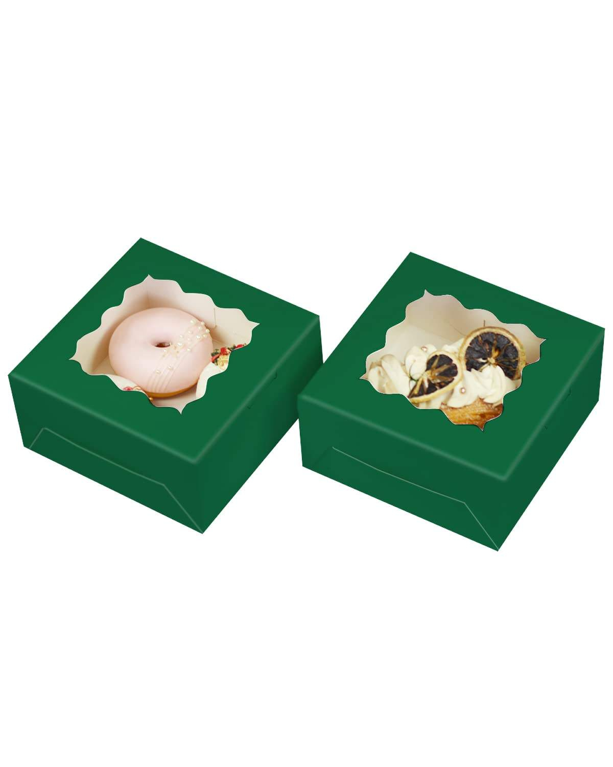 Vintage Dark Green Cake Pastry Carton Custom Bakery Cardboard Box with Window Recycled Materials for Food Storage