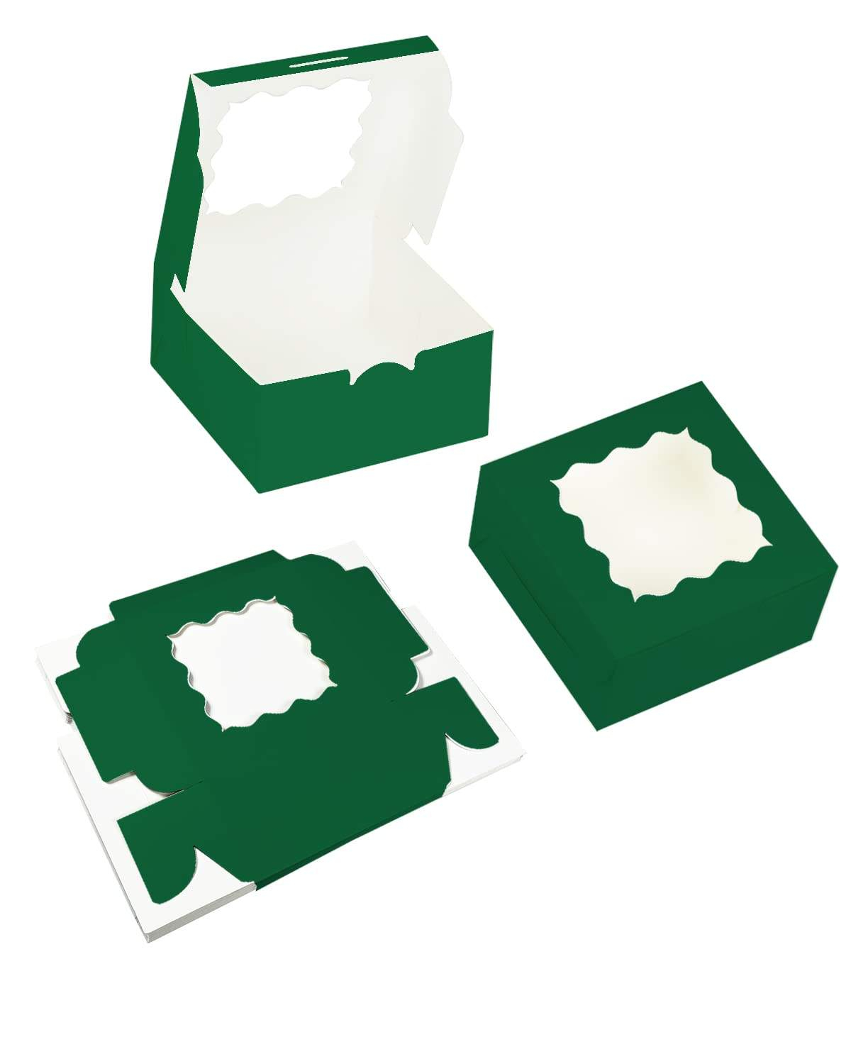 Vintage Dark Green Cake Pastry Carton Custom Bakery Cardboard Box with Window Recycled Materials for Food Storage