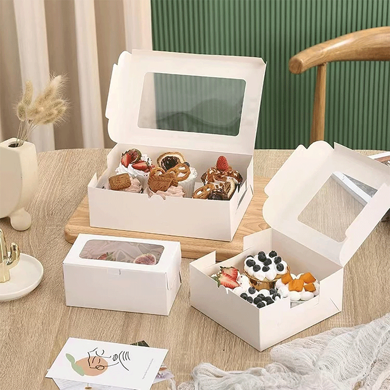 Colorful White Mini Cake Boxes Window Kraft Cardboard for Cupcakes Pastries for Cookies Donuts Macaroon Storage Recycled Materia