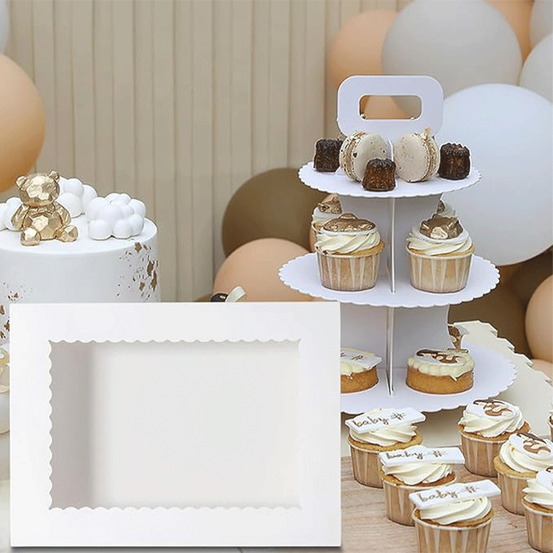Colorful White Mini Cake Boxes Window Kraft Cardboard for Cupcakes Pastries for Cookies Donuts Macaroon Storage Recycled Materia-副本