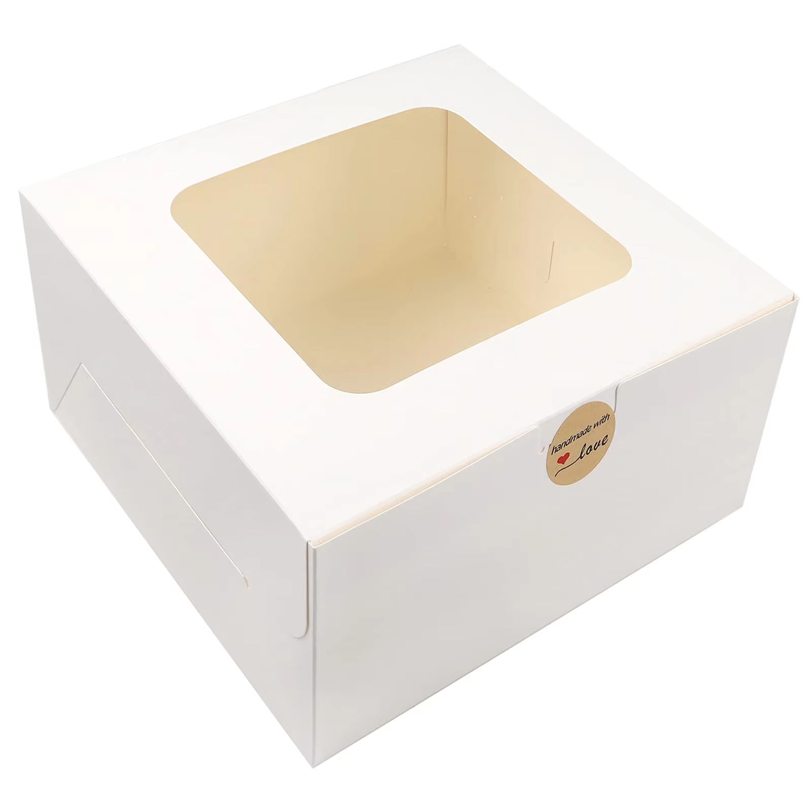 Recycled White Square Cake Box with Window for Industrial Food Use-Rigid Cardboard Packaging