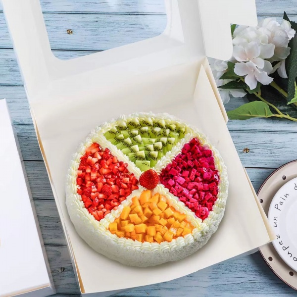 Recycled White Square Cake Box with Window for Industrial Food Use-Rigid Cardboard Packaging