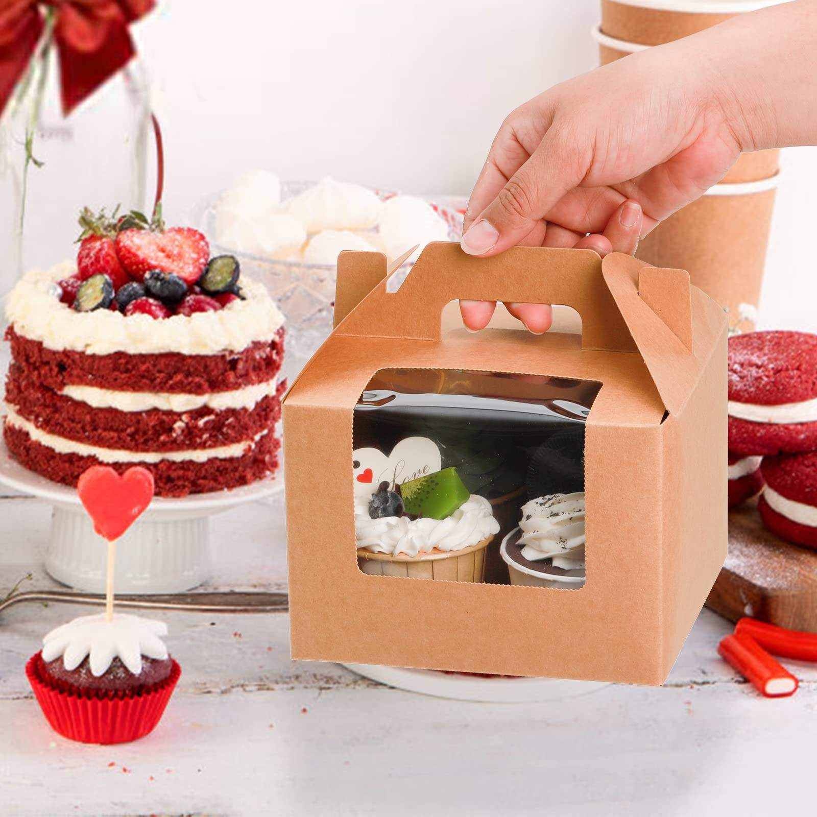 Eco-friendly Brown Kraft Paper Gift Box for Bakery Items Glossy Laminated Cardboard Packaging with Custom Logo for Food Items