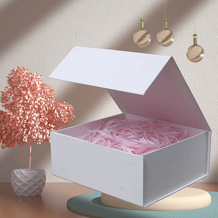 Custom White Magnetic Gift Box with Ribbon Flat Pack Folding Paper Packaging Embossed Printing Logo on Magnetic Gift Boxes