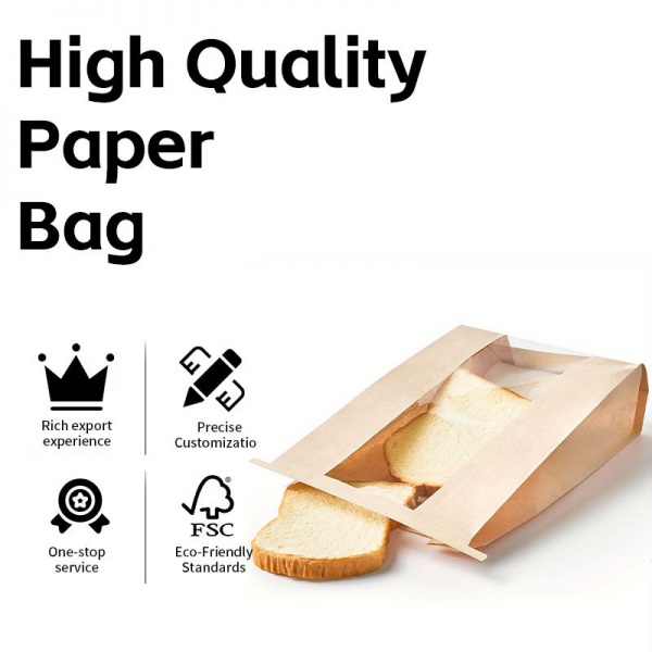 One-Stop Service Food Grade Block Flat Bottom Square Kraft Paper Gift Bags with Window