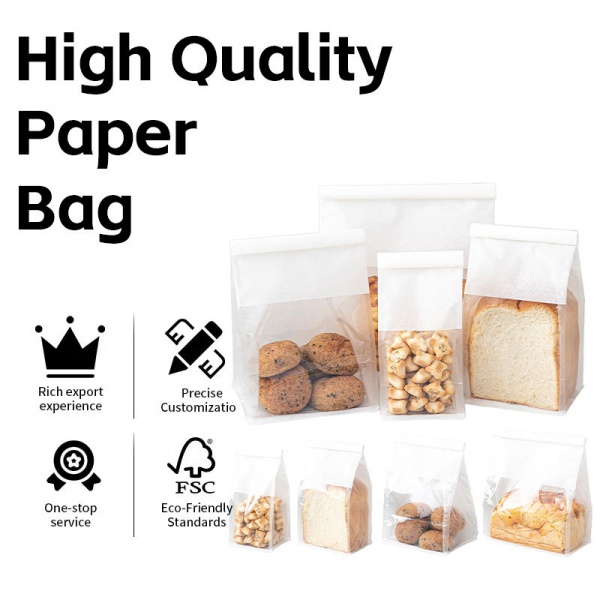 Eco Friendly Bakery Packaging Kraft Paper Bag with Window for Toast Bread Toasting