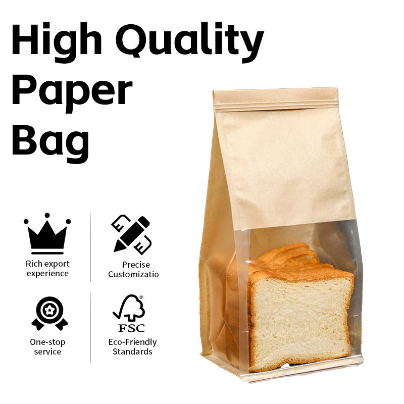 Custom Logo Size Takeaway Brown Kraft Paper Bag for Food Take Out with Window