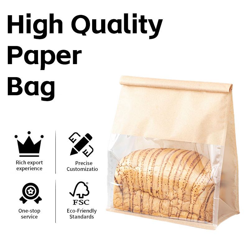 Recycled Materials Biodegradable Gravure Printing Custom Luxury Kraft Paper Food Packaging Bags with Window