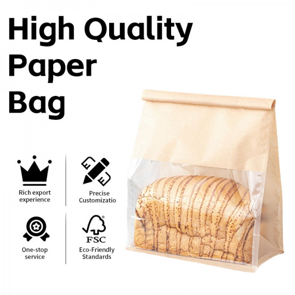 Recycled Materials Biodegradable Gravure Printing Custom Luxury Kraft Paper Food Packaging Bags with Window
