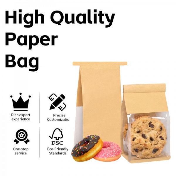 Personalized Custom Disposable Kraft Paper Food Pouch with Window | Eco-Friendly Packaging Bag