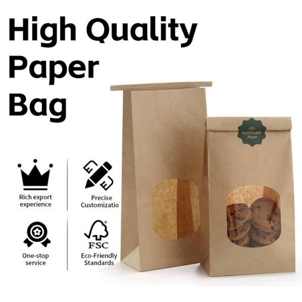 Bread Packaging Take Out Bread Sandwich Recyclable Sealable Kraft Paper Bag Gusset Bottom