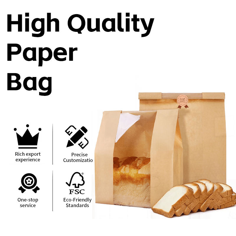Custom 100% Recycled Flat Square Bottom Sos Kraft Paper Bread Bags Without Handle