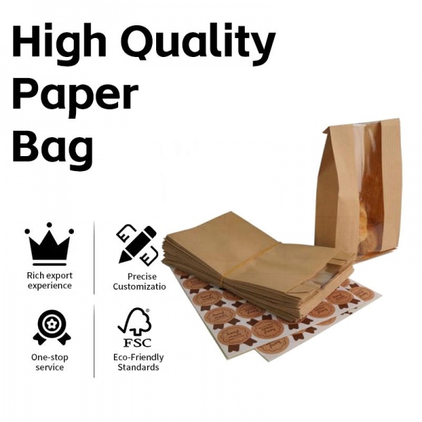 Eco-Friendly Customized Logo Size Kraft Paper Bag Food for Packaging Coffee Tea Powder with Window