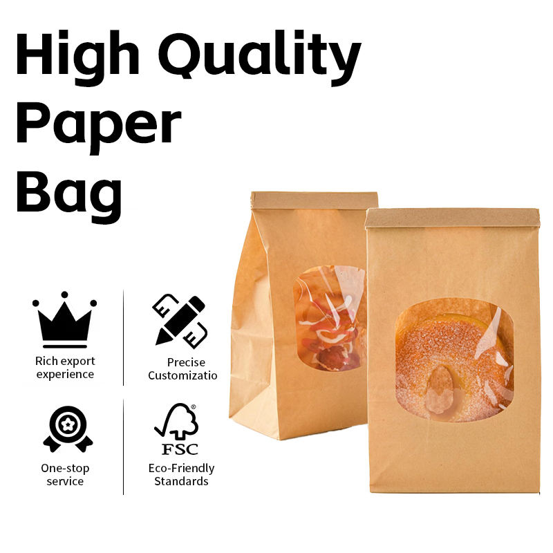 OEM ODM Food Grade Reusable Kraft Bread Toast Packaging Kraft Paper Bag Food Custom with Window